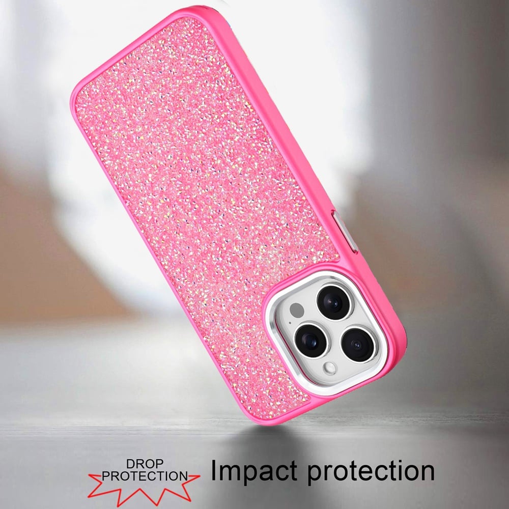 For iPhone 14 Pro Max (6.7") Crystal Sparkle Diamond Glass Full Mini Glitter Bling Frame TPU Hybrid Protective Case Cover