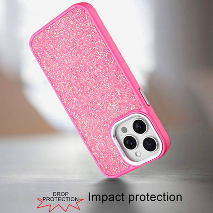 For iPhone 14 Pro Max (6.7") Crystal Sparkle Diamond Glass Full Mini Glitter Bling Frame TPU Hybrid Protective Case Cover