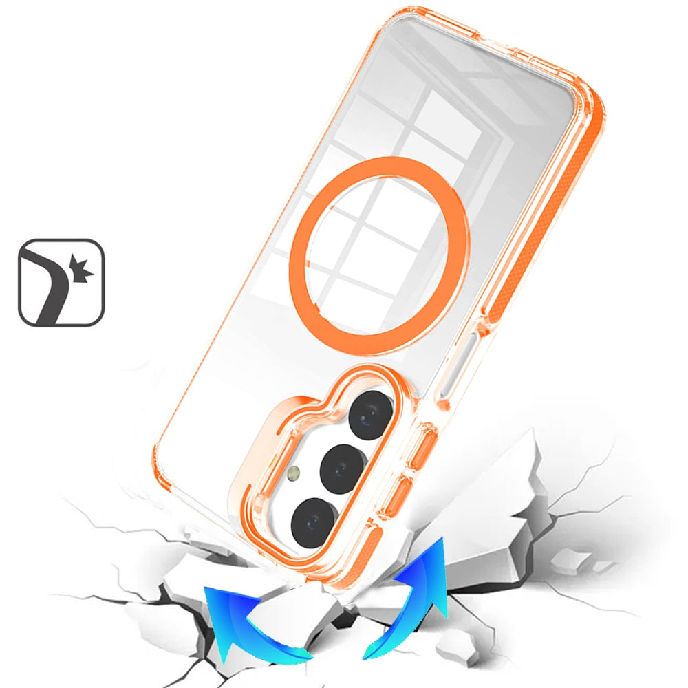 Phone Case for Samsung Galaxy A17 5G Magnetic Transparent Tough Hybrid Camera Guard Stand Shockproof Color Edge Rugged Grip Durable Cover Cosmic Orange