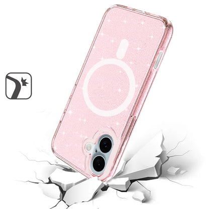 For Apple iPhone 17 AIR MagSafe Compatible Glitter Sparkle Bling Hybrid Case with Magnetic Circle, Slim TPU & Hard PC Frame Case Cover Pink
