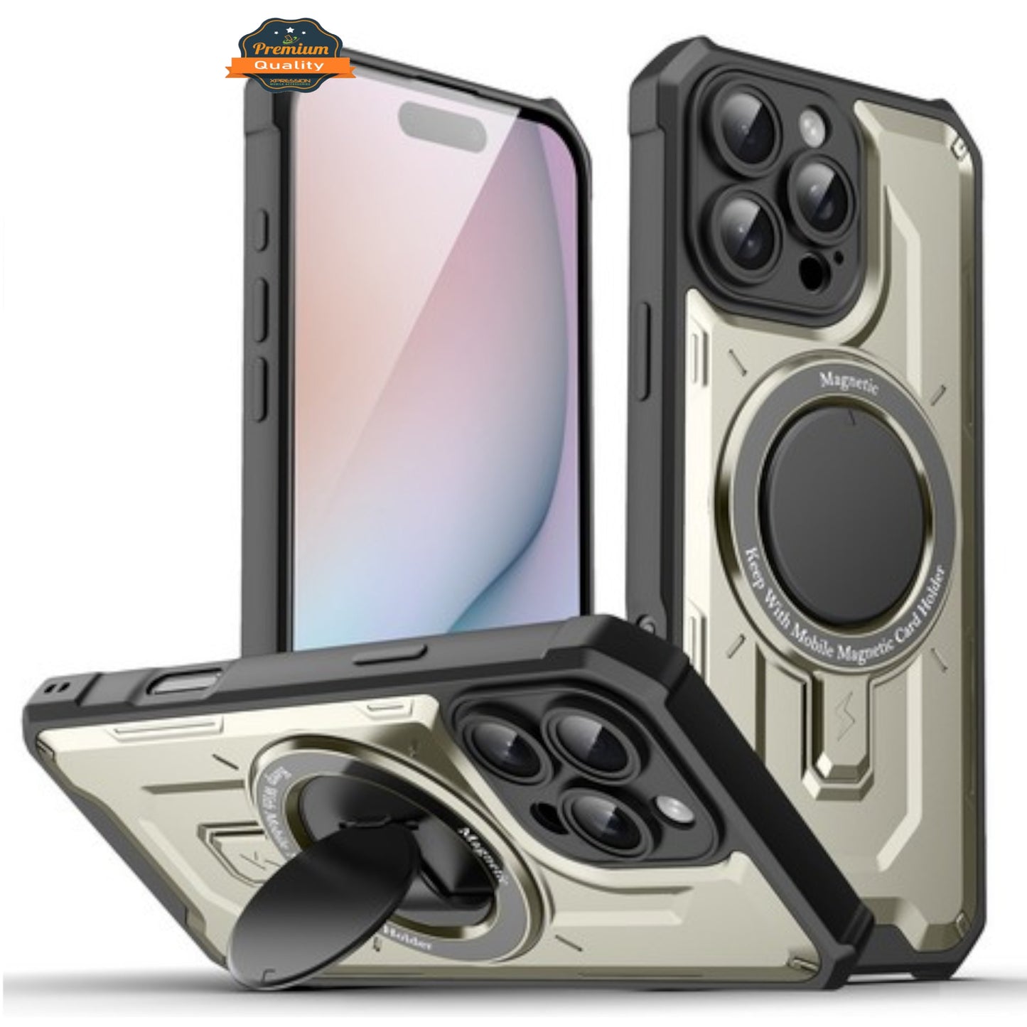 For Apple iPhone 16 Pro Max (6.9") Hybrid Tuff Case with Folding Stand Magnetic Holder Compatible with MagSafe [Military Shockproof] Case Cover