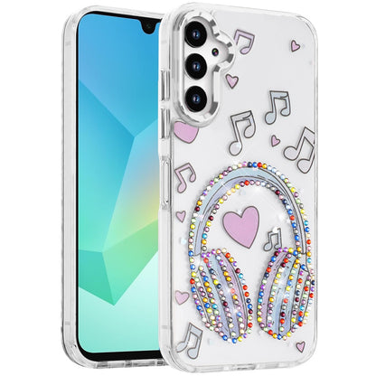 For Samsung Galaxy A16 5G Butterfly Resin Epoxy Diamond Design Metal Edged Hybrid Shockproof Heavy Duty Drop Protection Case Cover