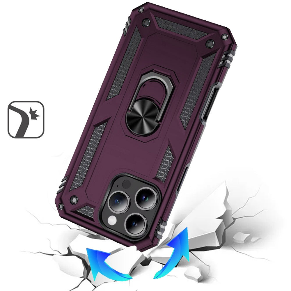Phone Case for iPhone 16 Pro Max Rotatable Ring Stand Shockproof Hybrid Armor Anti Slip Heavy Duty Fit Magnetic Car Mount Durable Grip Cover Purple