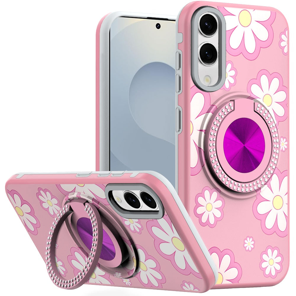 For Samsung Galaxy S25 EDGE Pattern Design Hybrid with Invisible Ring Stand & Magnetic Back, Shockproof Protective Grip Case Cover