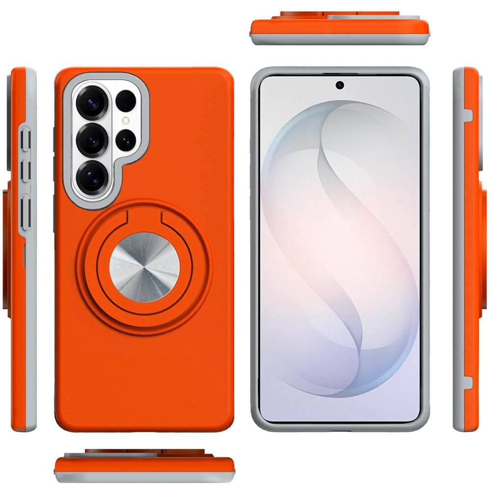 For Samsung Galaxy S26 Ultra Metal Matte Hybrid with Invisible Rotational Ring Stand, Car Mount Friendly, Military Grade Slim Fit Sturdy Case Cover Cosmic Orange