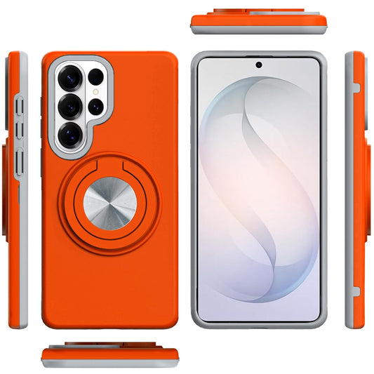 For Samsung Galaxy S26 Ultra Metal Matte Hybrid with Invisible Rotational Ring Stand, Car Mount Friendly, Military Grade Slim Fit Sturdy Case Cover Cosmic Orange