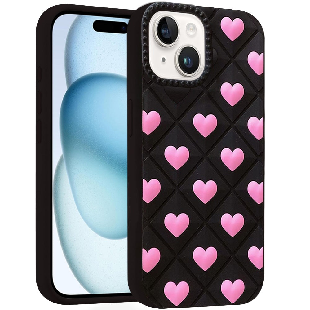 Phone Case for iPhone 15 Fashionable Silicone Textured Decorative Design Pattern Protective Rubber TPU Hybrid Protection Cover