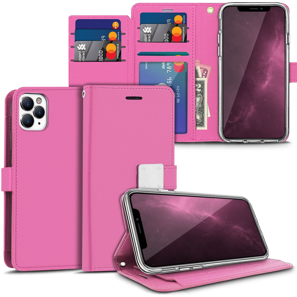 For Motorola Moto G Power 5G 2026 PU leather Wallet 6 Card Slots folio with Wrist Strap & Kickstand Pouch Flip Shockproof Case Cover Pink