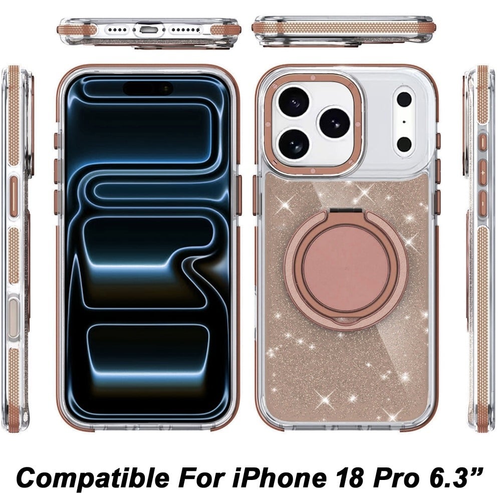 Phone Case for Apple iPhone 18 Pro Magnetic Hybrid 360 Rotating Ring Kickstand Tough Hard PC Soft TPU Glitz Shimmer Glitter Shock Absorbing Cover