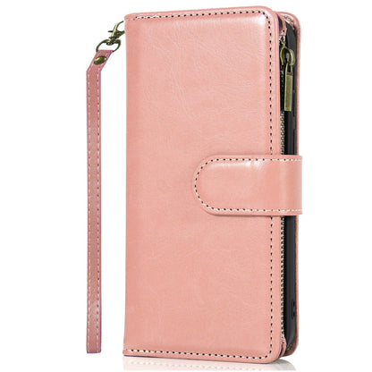 Phone Case for Samsung Galaxy A57 Luxury Leather Wallet Card Holder Zipper Pocket Money Storage Protective Grip Design with Strap Cover Pink