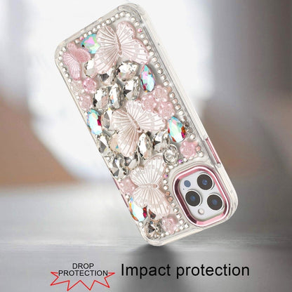 Phone Case for Apple iPhone 12 Pro Max Luxury 3D Floral Butterfly Bling Rhinestone Glitter Shockproof Stylish Protective Hybrid Designer Metallic Cover Pink