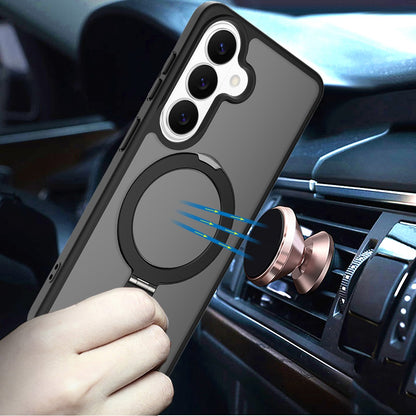 Phone Case for Samsung Galaxy S25 FE / S25 Fan Edition Magnetic Ring Stand Full Rotation Matte Shockproof Grip Anti Slip Durable Camera Protection Hybrid Cover Black