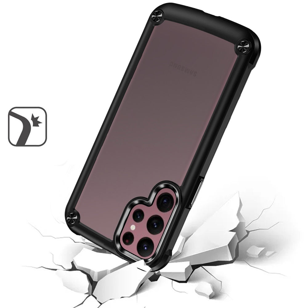 For Samsung Galaxy S21+ Plus Hybrid Transparent Rubber with Metal Buttons & Camera Edges Hard TPU Corner Frame Bumper Case Cover Black