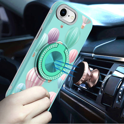 For Apple iPhone 17E /16E Pattern Design Hybrid with Invisible Ring Stand & Magnetic Back, Shockproof Protective Grip Case Cover