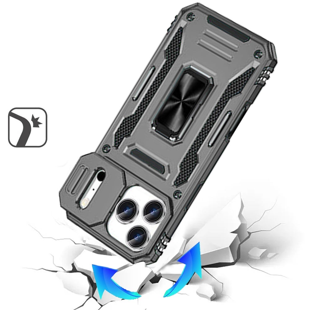 Phone Case for Apple iPhone 18 Pro Tough Metal Ring Shockproof Sliding Camera Window Hybrid Armor Rugged Anti Slip Heavy Duty Grip Cover