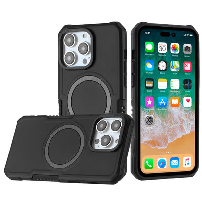 For Apple iPhone 16 Pro Max (6.9") Hybrid Armor Grip Metal Ring Compatible with MagSafe [Magnetic Circle] Wireless Charging Shockproof Case Cover