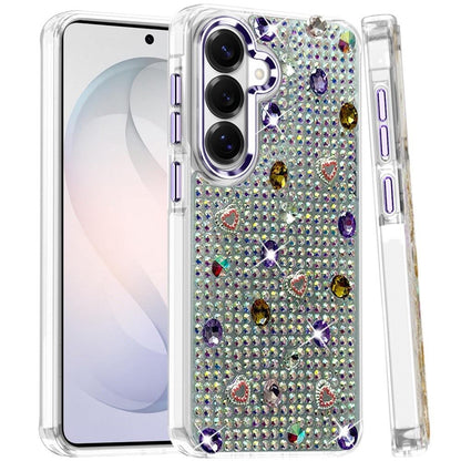 Phone Case for Samsung Galaxy S26 FE /Fan Edition Chrome Fashion Hybrid Bling Diamond Heart Rhinestone Decorative Stones Sparkling Embellished Design Cover