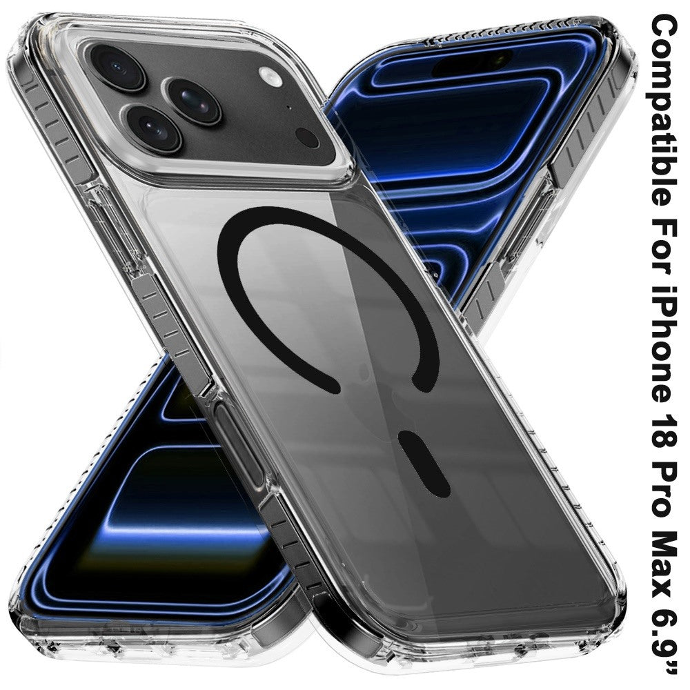 Phone Case for Apple iPhone 18 Pro Max Transparent Magnetic Shockproof Colored Edge Hybrid Case Slim Durable Grip Clear Protective Soft TPU Cover