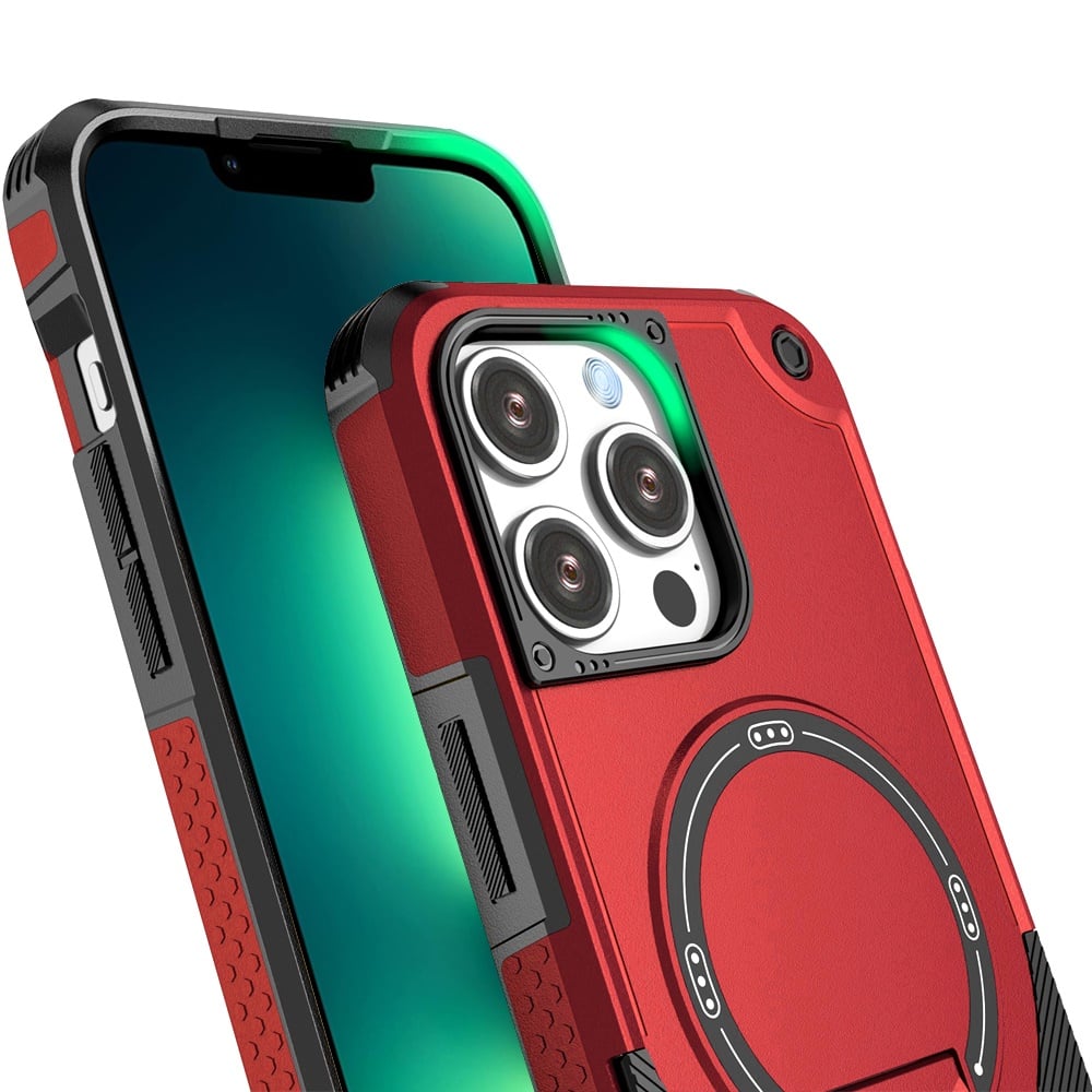 Phone Case for Apple iPhone 13 Pro Max Magnetic Kickstand Rugged Shockproof Armor Grip Anti Slip Heavy Duty Protective Matte Stand Hybrid Cover Red