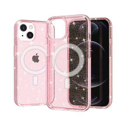 For Apple iPhone 17 Pro MagSafe Compatible Glitter Sparkle Bling Hybrid Case with Magnetic Circle, Slim TPU & Hard PC Frame Case Cover Pink
