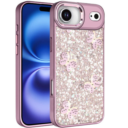 For Apple iPhone 17 Air (6.6") Cute Butterfly Crystal Diamond Glitter Case Sparkle Bling Frame Metallic Edges, Shimmer TPU Hybrid Case Cover