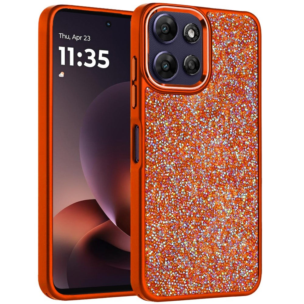 Phone Case for Motorola Moto G Power 5G 2026 /2025 Crystal Glass Bling Diamond Metallic Edge Shockproof Durable Protective Clear Hybrid Stylish Premium Design Cover Cosmic Orange