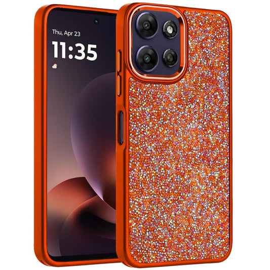 Phone Case for Motorola Moto G Power 5G 2026 /2025 Crystal Glass Bling Diamond Metallic Edge Shockproof Durable Protective Clear Hybrid Stylish Premium Design Cover Cosmic Orange