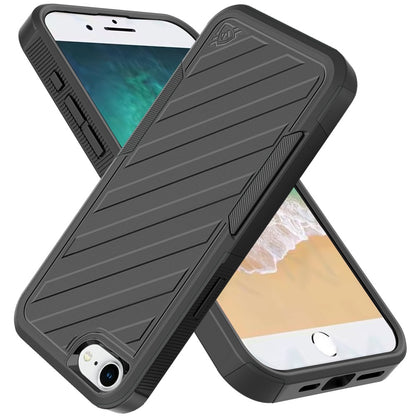 For Apple iPhone 17E /16E Hybrid lined shockproof dual layer Rugged 2in1 Hard PC & Silicone TPU Non Slip Textured Tough Armor Case Cover Black