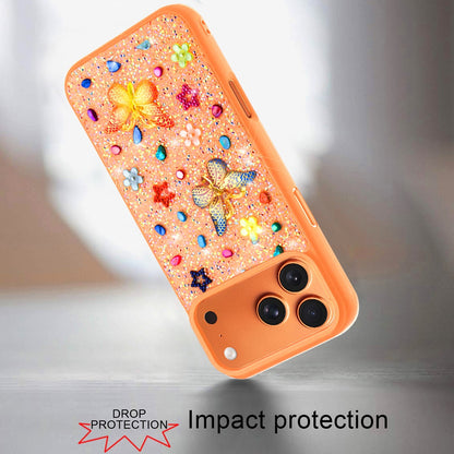 Phone Case for Apple iPhone 17 Pro 3D Butterfly Diamond Bling Glitter Shockproof Stylish Protective Luxury Hybrid Sparkly Durable Grip Design Cover Cosmic Orange