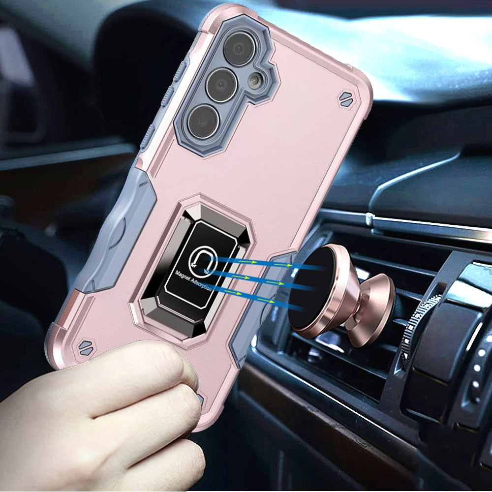 For Samsung Galaxy S25 FE, S25 Fan Edition Hybrid Stand Magnetic Ring Holder Kickstand Heavy Duty Rugged Drop Silicone & Hard PC Shockproof Case Cover Rose Gold
