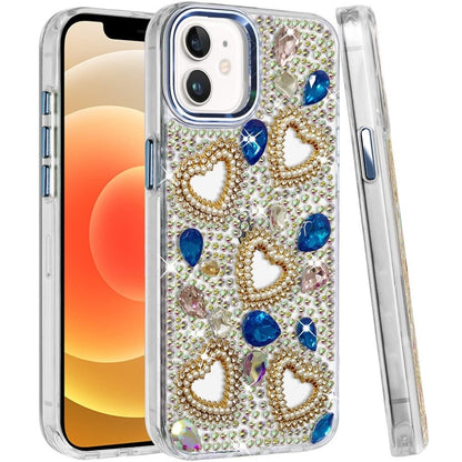 Phone Case for Apple iPhone 12 /12 Pro Luxury Crystal Heart Rhinestone Diamond Bling Shockproof Hybrid Glitter Protective Stylish Durable Grip Cover