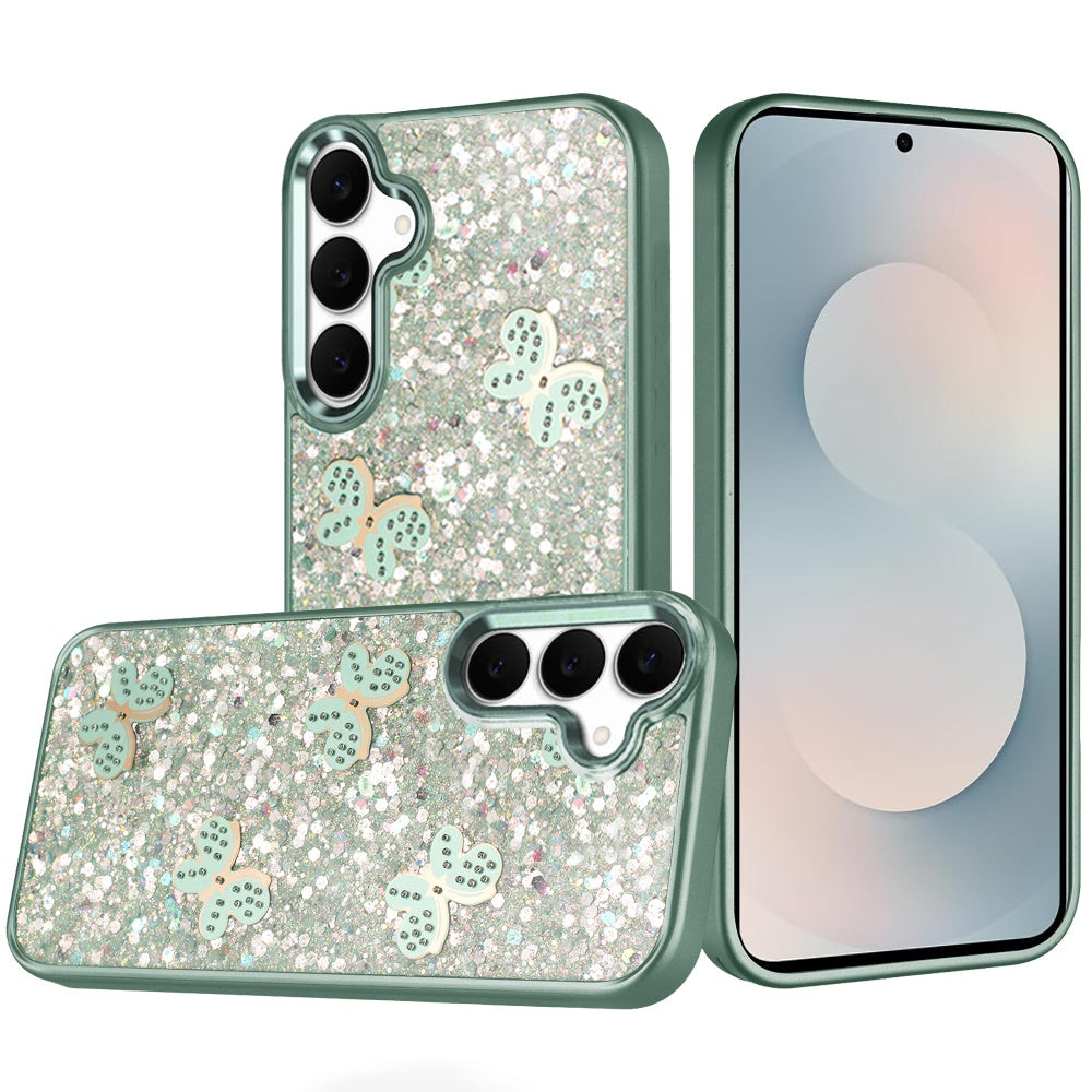 For Samsung Galaxy S26 Cute Butterfly Crystal Diamond Glitter Case Sparkle Bling Frame Metallic Edges, Shimmer TPU Hybrid Case Cover