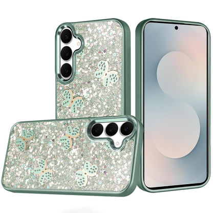 For Samsung Galaxy S26 Cute Butterfly Crystal Diamond Glitter Case Sparkle Bling Frame Metallic Edges, Shimmer TPU Hybrid Case Cover