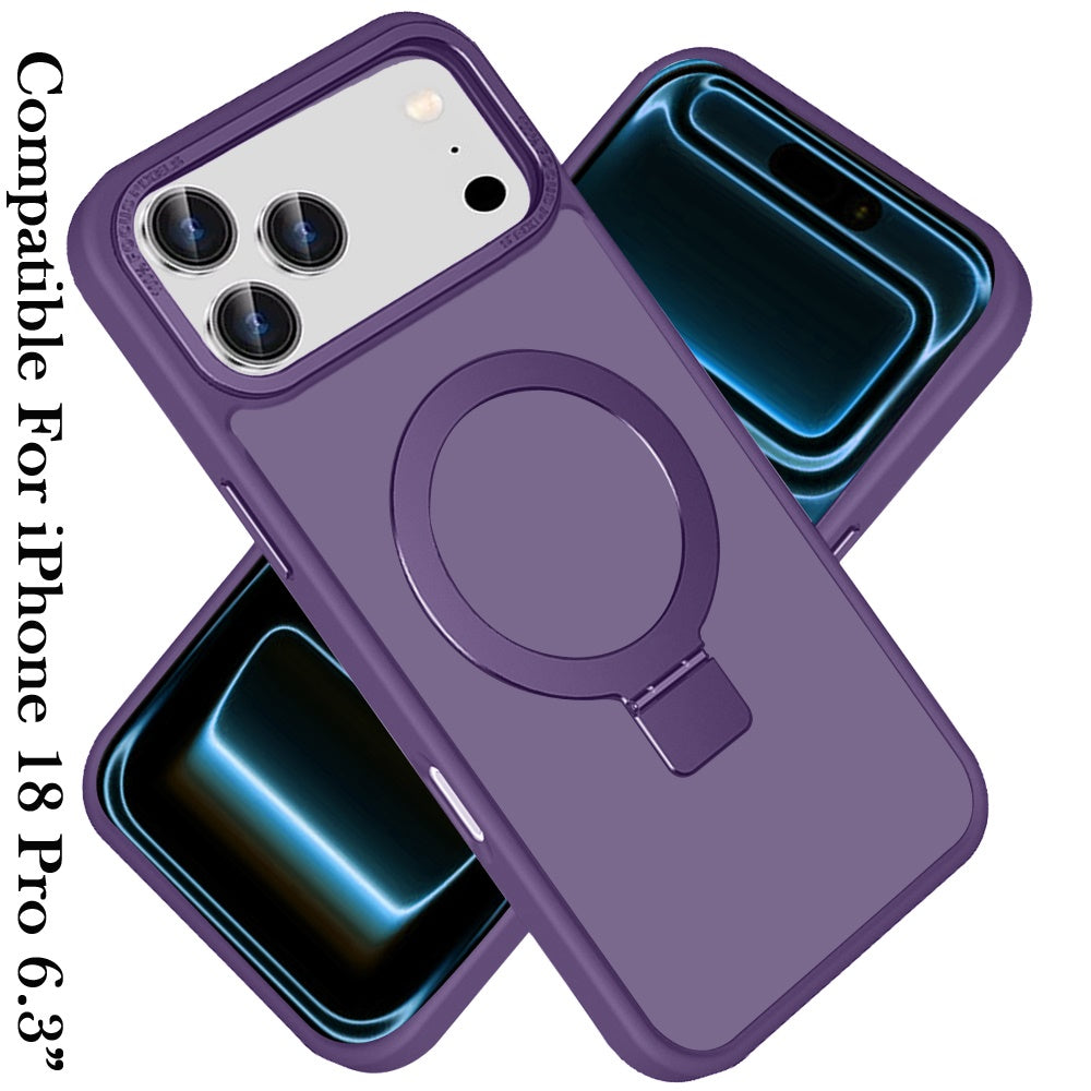 Phone Case for Apple iPhone 18 Pro/ 17 Pro Metal Chrome Magnetic Circle Kickstand Shockproof Matching Camera Protector Durable Grip Hybrid Armor Cover