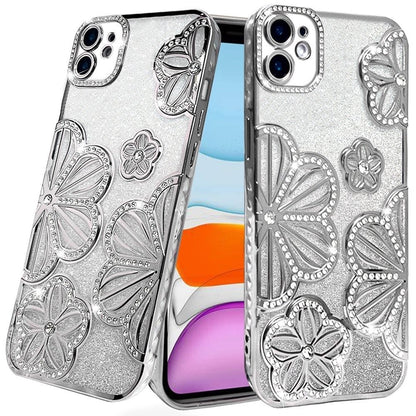 Phone Case for Apple iPhone 11 Shimmer Glitter Floral Thick TPU Shockproof Durable Grip Camera Protection Anti-Scratch Stylish Design Cover Silver