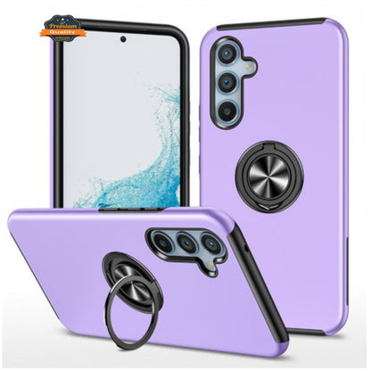 For Samsung Galaxy A36 Military Grade Hybrid Case with Flat Metal Ring 360° Rotation Kickstand, Slim Fit Back Hard PC Case Cover