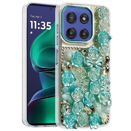 For Motorola Moto G Stylus 5G 2026 /2025 3D Diamond Floral Roses Flower Bling Stone Hybrid, Sparkly Rhinestone Gemstone Back Shockproof Case Cover