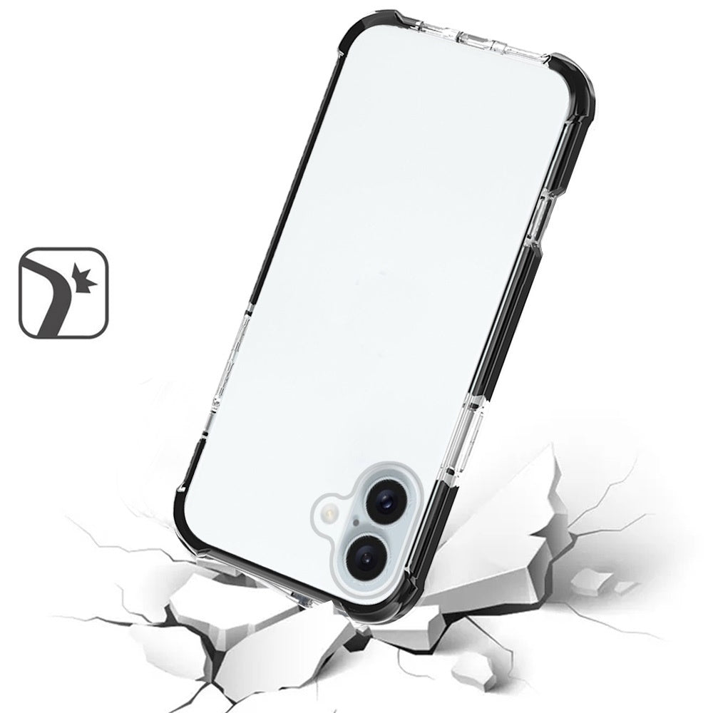 For Apple iPhone 16e Hybrid Transparent Acrylic Rubber Gummy Hard PC Silicone TPU Color Bumper Frame Shockproof Case Cover