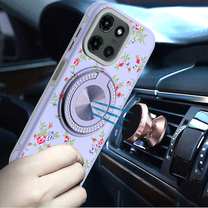 For Motorola Moto G Stylus 5G 2025 Pattern Design Hybrid with Invisible Ring Stand & Magnetic Back, Shockproof Protective Grip Case Cover