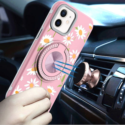 For Apple iPhone 12 Pro Max Pattern Design Hybrid with Invisible Ring Stand & Magnetic Back, Shockproof Protective Grip Case Cover