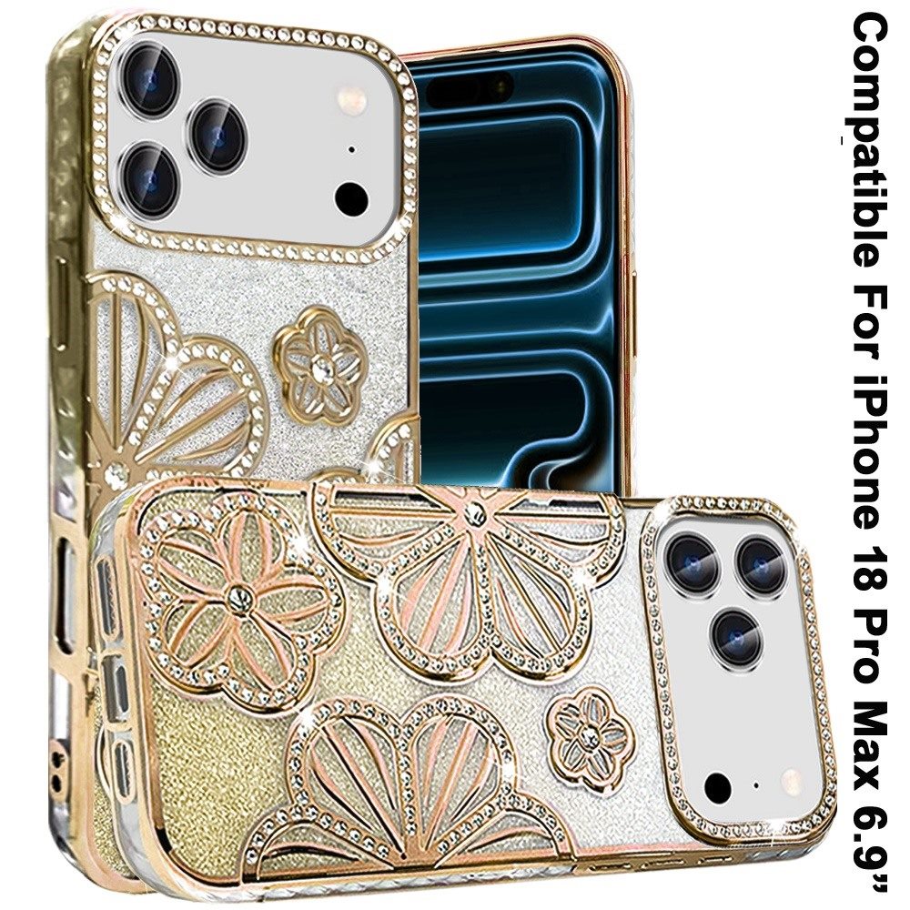 Phone Case for Apple iPhone 18 Pro Max Shimmer Glitter Floral Thick TPU Shockproof Durable Grip Camera Protection Anti-Scratch Stylish Design Cover