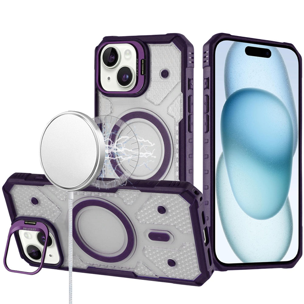 For Apple iPhone 16 Pro Max Transparent Tough Dotted Magnetic Case with Camera Stand & Hybrid Grip Shockproof Case Cover
