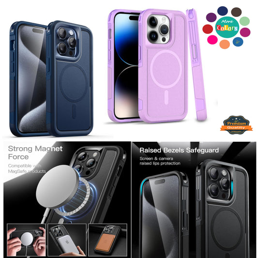 For Apple iPhone 15 (6.1") Shockproof Heavy Duty Dual-Layer Rugged Magnetic Tough Hybrid [Compatible with MagSafe]  Phone Case Cover