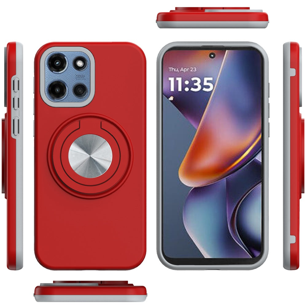 For Motorola Moto G Power 5G 2025 Metal Matte Hybrid with Invisible Rotational Ring Stand, Car Mount Friendly, Military Grade Slim Fit Sturdy Case Cover