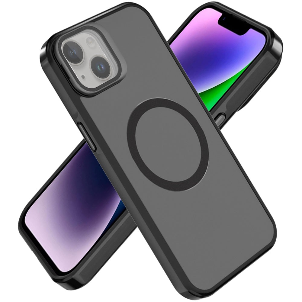 For Apple iPhone 11 Pro Max Tough HQ Hybrid Case with Aluminum Frame Camera Stand, Compatible with MagSafe, Translucent Matte Shockproof Case Cover Black