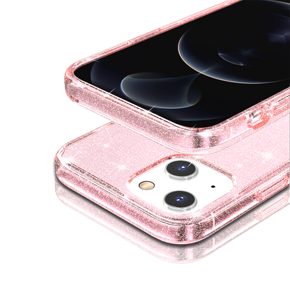 For Samsung Galaxy A17 5G Transparent Glitter Shiny Sparkle Bling TPU Rubber Hard Back Hybrid Frame Shockproof Case Cover Pink