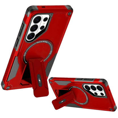 Phone Case for Samsung Galaxy S26 Ultra Magnetic Kickstand Rugged Shockproof Armor Grip Anti Slip Heavy Duty Protective Matte Stand Hybrid Cover Red