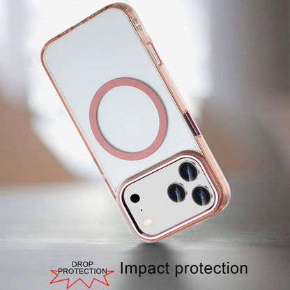 For Apple iPhone 17 Pro Max (6.9") Transparent Back Hybrid Case - Magnetic Circle, Color Frame, Metal Buttons, MagSafe Compatible Case Cover