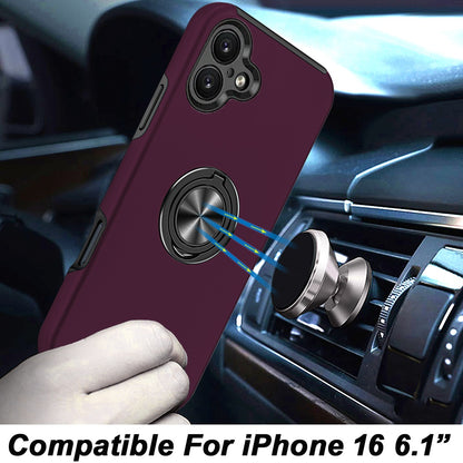 Phone Case for Apple iPhone 16 Invisible Ring Stand Shockproof Anti Slip Durable Grip Protective Hybrid Fit Magnetic Car Mount Holder Cover Purple