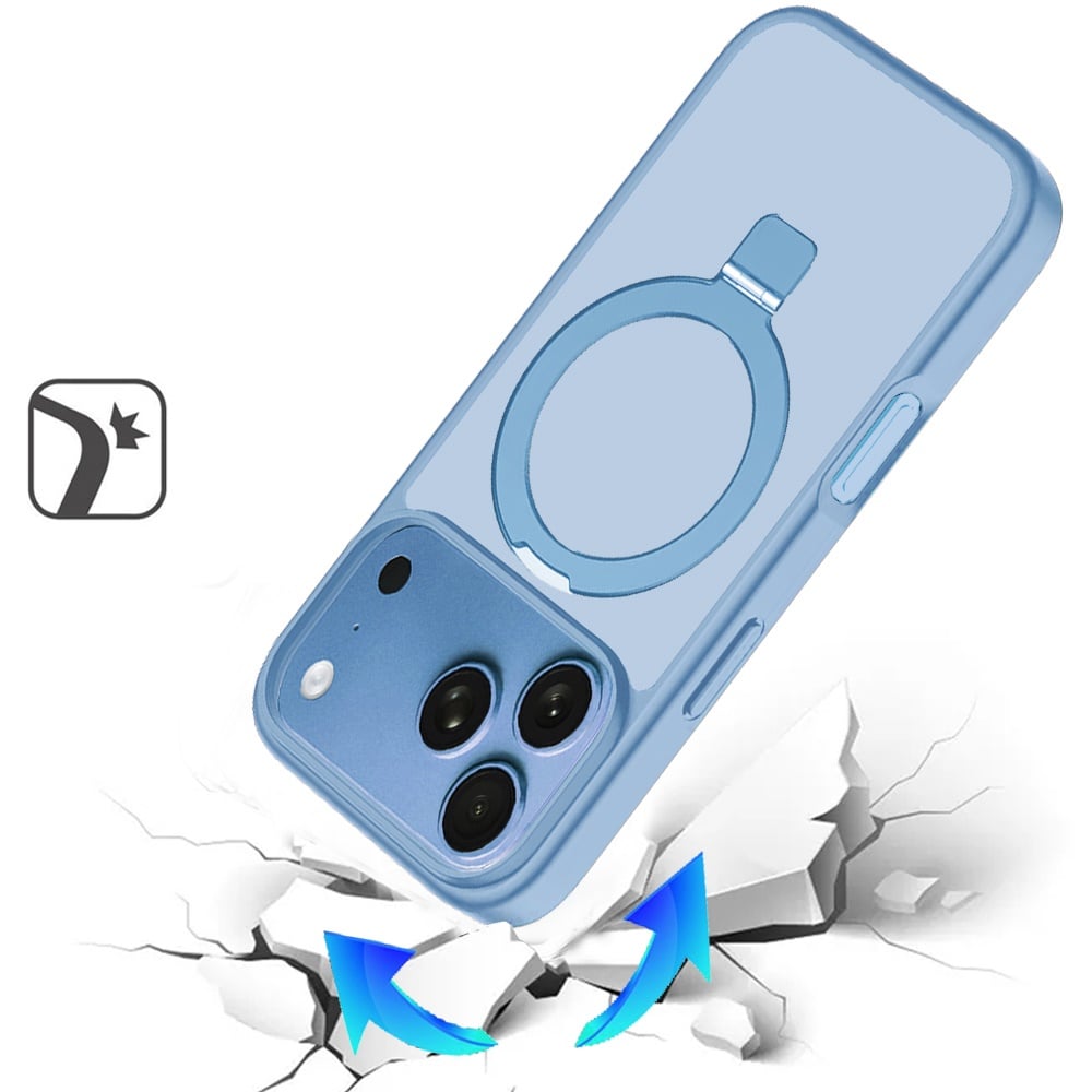 Phone Case for Apple iPhone 18 Pro Max Magnetic Ring Stand Full Rotation Matte Shockproof Grip Anti Slip Durable Camera Protection Hybrid Cover Blue